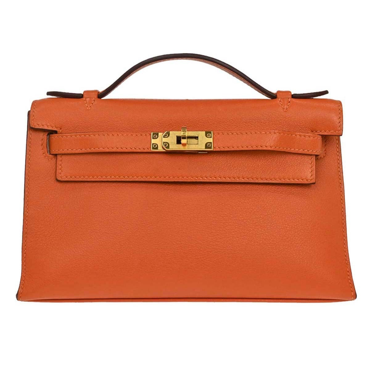 Hermes Kelly Pochette Swift Orange Leather Handbag ( )