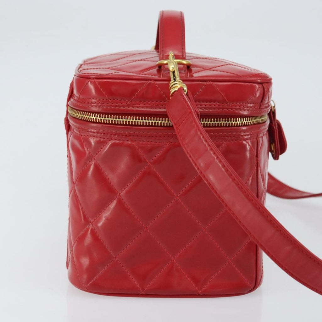 Chanel Vintage Vanity Case Patent Red Patent_Leather Handbag (Authentic  )