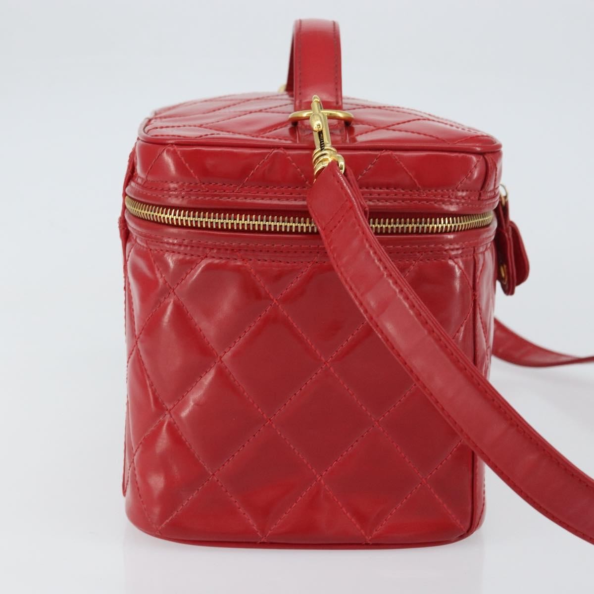 Chanel Vintage Vanity Case Patent Red Patent_Leather Handbag (Authentic  )