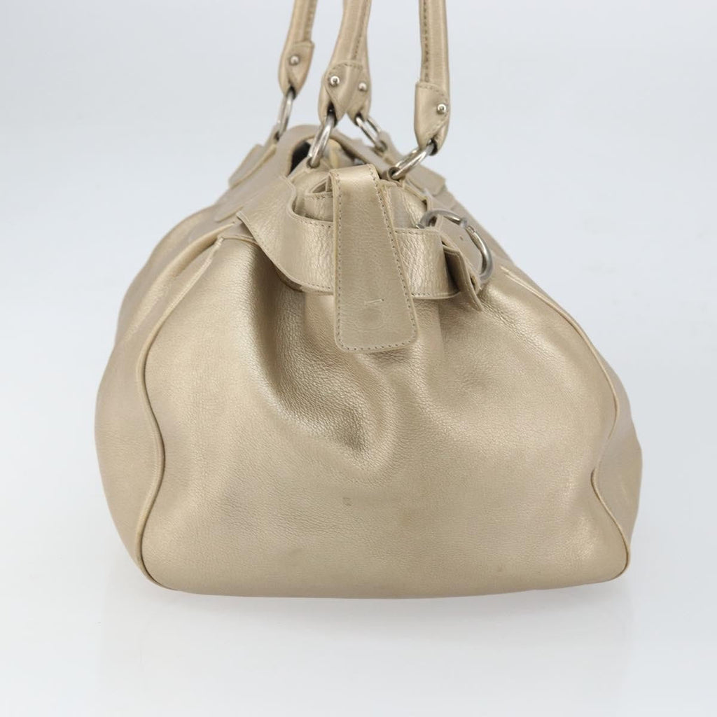 Salvatore Ferragamo Gancini Handbag Leather Gold Leather Handbag (Authentic  )