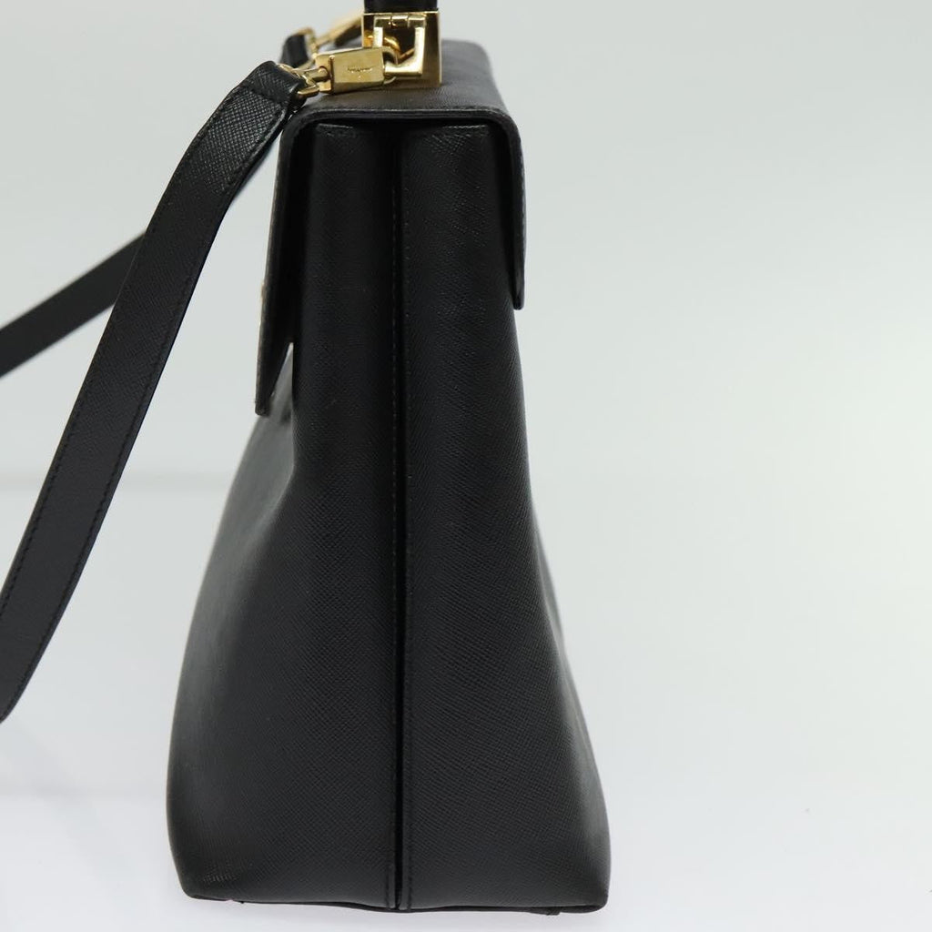 Salvatore Ferragamo Gancini Convertible Top Handle Bag Leather Black Leather Handbag (Authentic  )