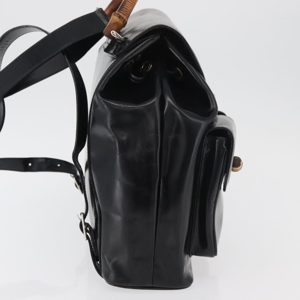 Gucci Vintage Bamboo Backpack Patent Leather Black Patent_Leather Backpack Bag (Authentic  )
