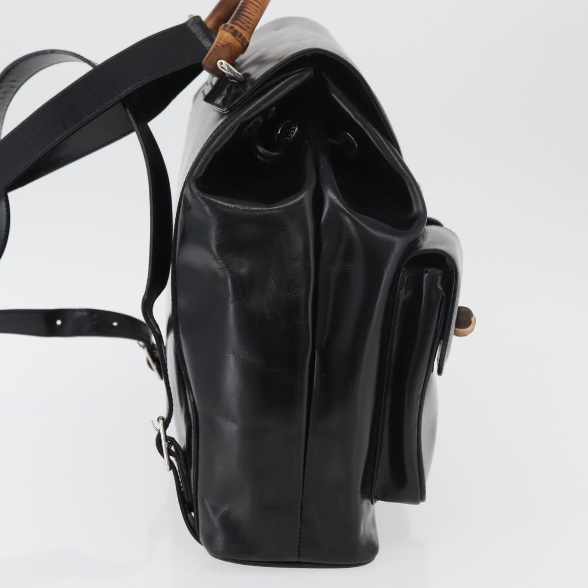 Gucci Vintage Bamboo Backpack Patent Leather Black Patent_Leather Backpack Bag (Authentic  )