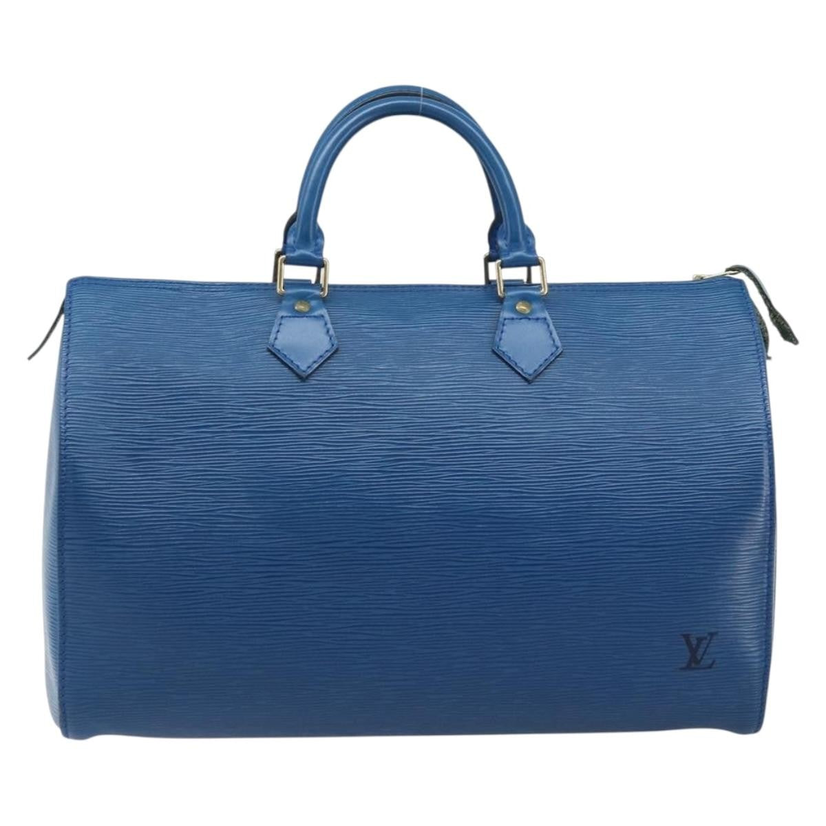 Louis Vuitton Speedy Handbag Epi Leather Blue Leather Handbag (Authentic  )