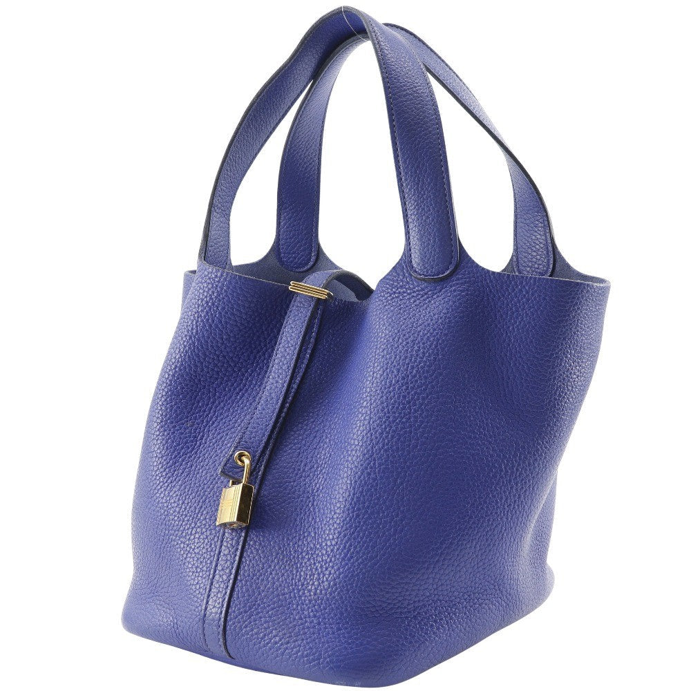 Hermes Picotin Lock Bag Clemence Blue Leather Handbag (Authentic  )