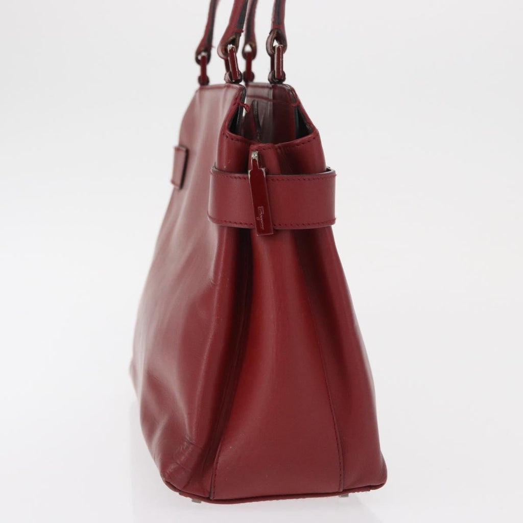 Salvatore Ferragamo Double Gancini Side Buckle Tote Leather Red Leather Handbag (Authentic  )