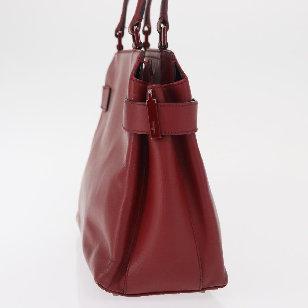 Salvatore Ferragamo Double Gancini Side Buckle Tote Leather Red Leather Handbag (Authentic  )