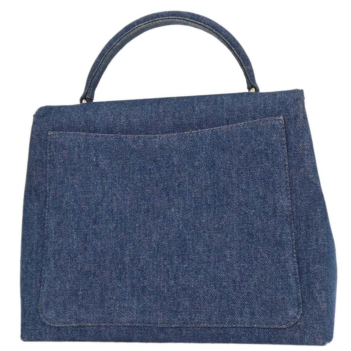 Chanel Vintage Classic Top Handle Flap Bag Denim Blue Denim_Jeans Handbag (Authentic  )