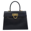 Salvatore Ferragamo Gancini Convertible Top Handle Bag Leather Navy Leather Handbag (Authentic  )