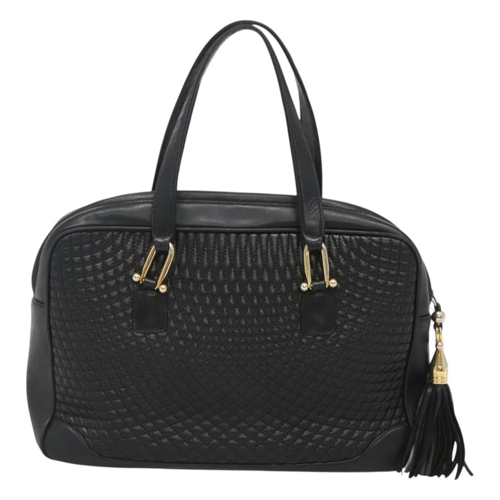 Bally Vintage Handbag Quilted Leather Black Leather Handbag ( )