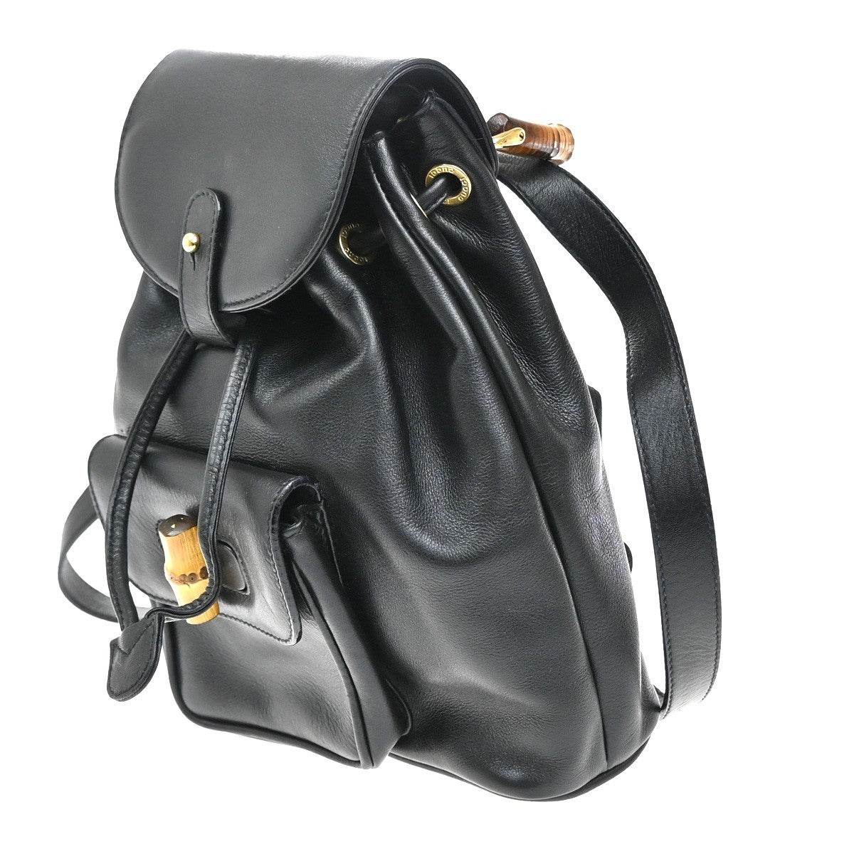 Gucci Vintage Bamboo Backpack Leather Black Leather Backpack Bag (Authentic  )