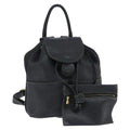 Fendi Logo Flap Drawstring Backpack Leather Black Leather Backpack Bag (Authentic  )