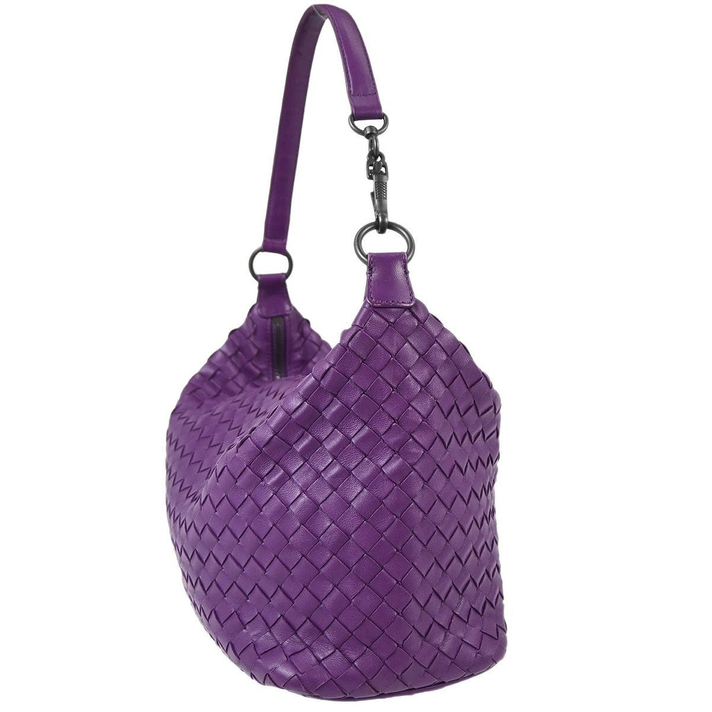 Bottega Veneta Zip Hobo Intrecciato Nappa Purple Leather Handbag ( )