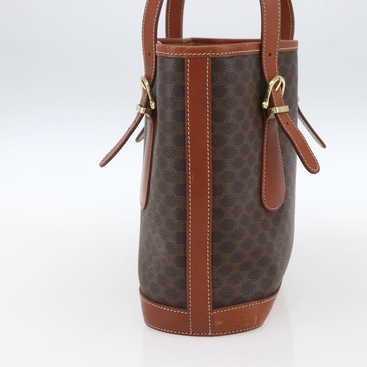 Celine Vintage Macadam Handbag Canvas And Leather Brown Canvas Handbag (Authentic  )