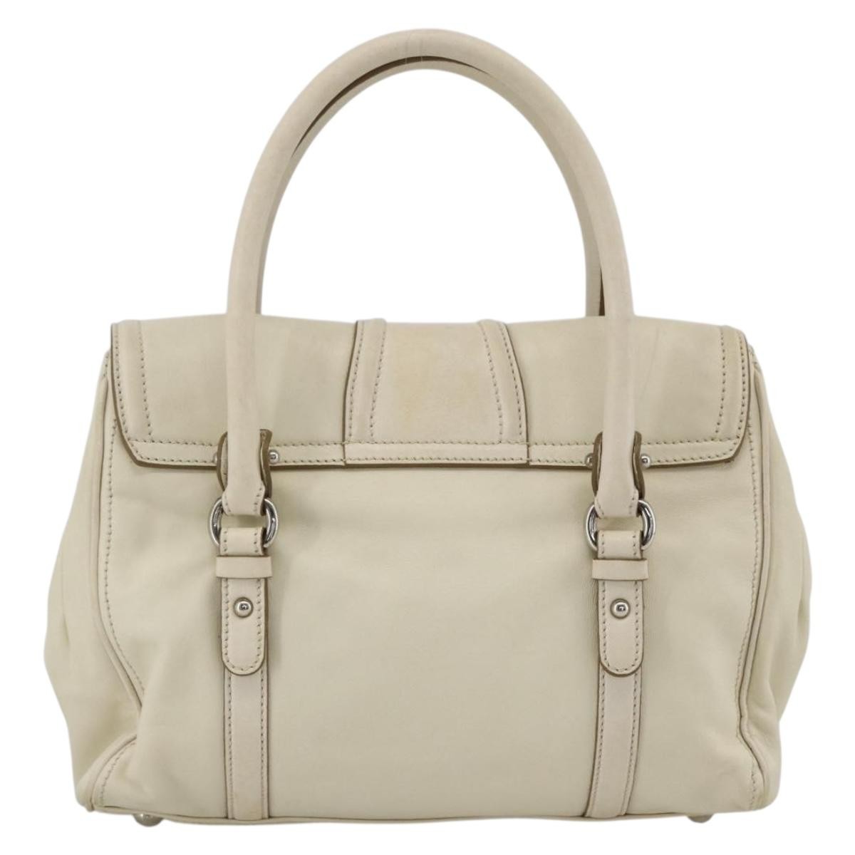 Salvatore Ferragamo Vintage Handbag Leather White Leather Handbag (Authentic  )