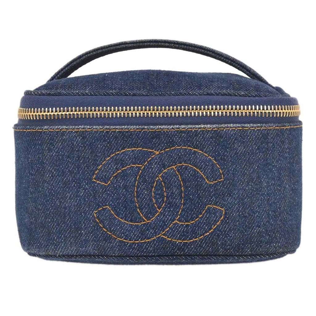 Chanel Vintage Cc Vanity Case Denim Blue Denim_Jeans Handbag (Authentic  )