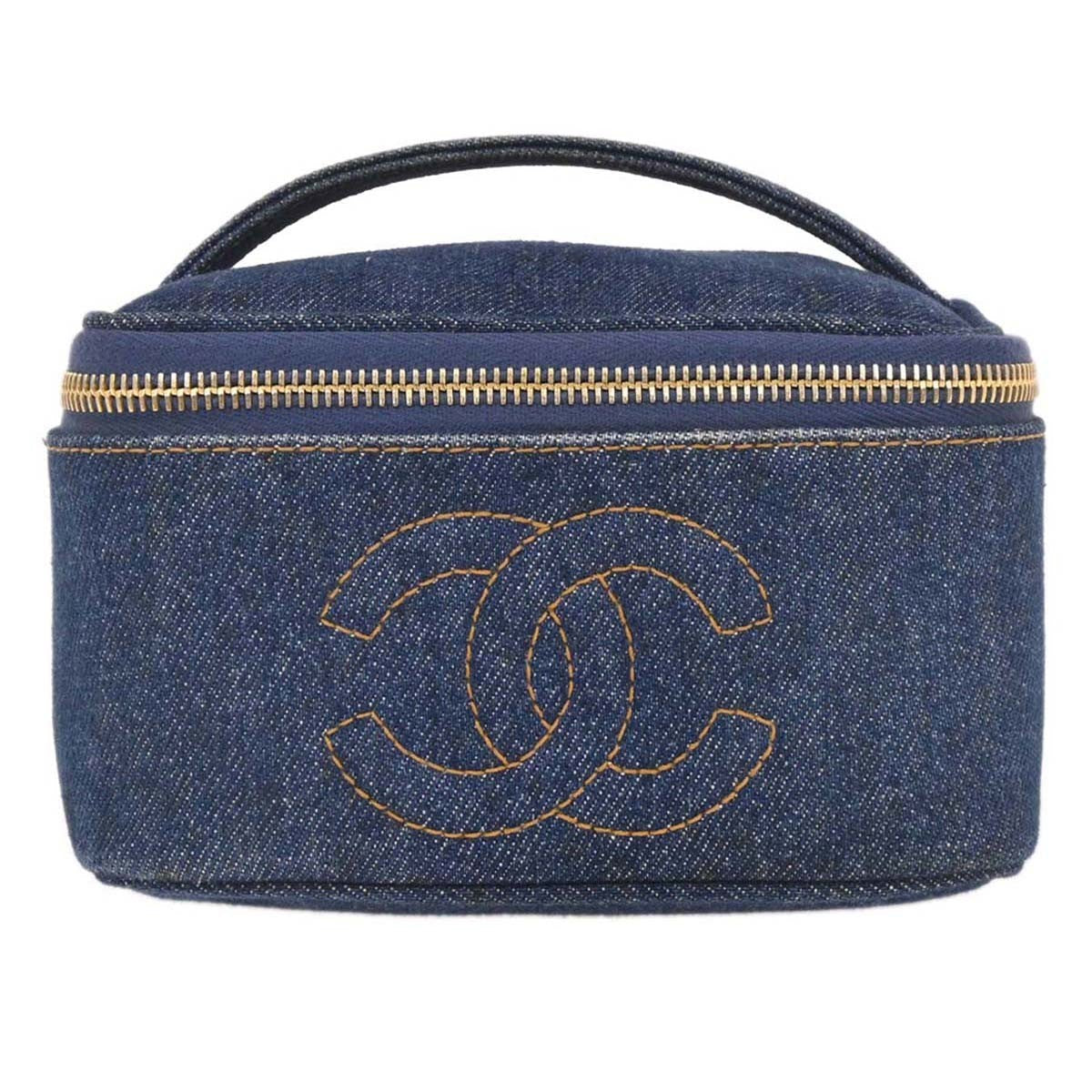 Chanel Vintage Cc Vanity Case Denim Blue Denim_Jeans Handbag (Authentic  )