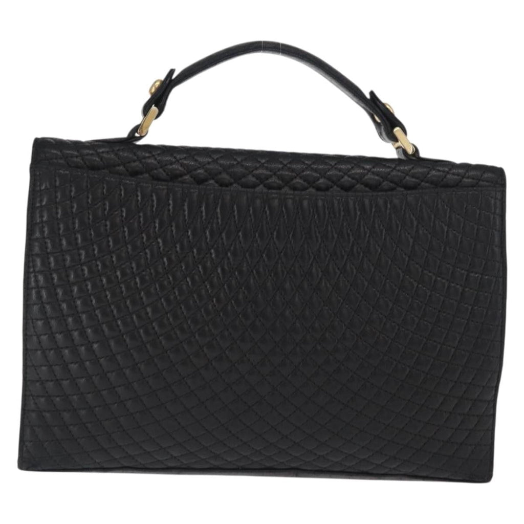 Bally Vintage Handbag Quilted Leather Black Leather Handbag (Authentic  )