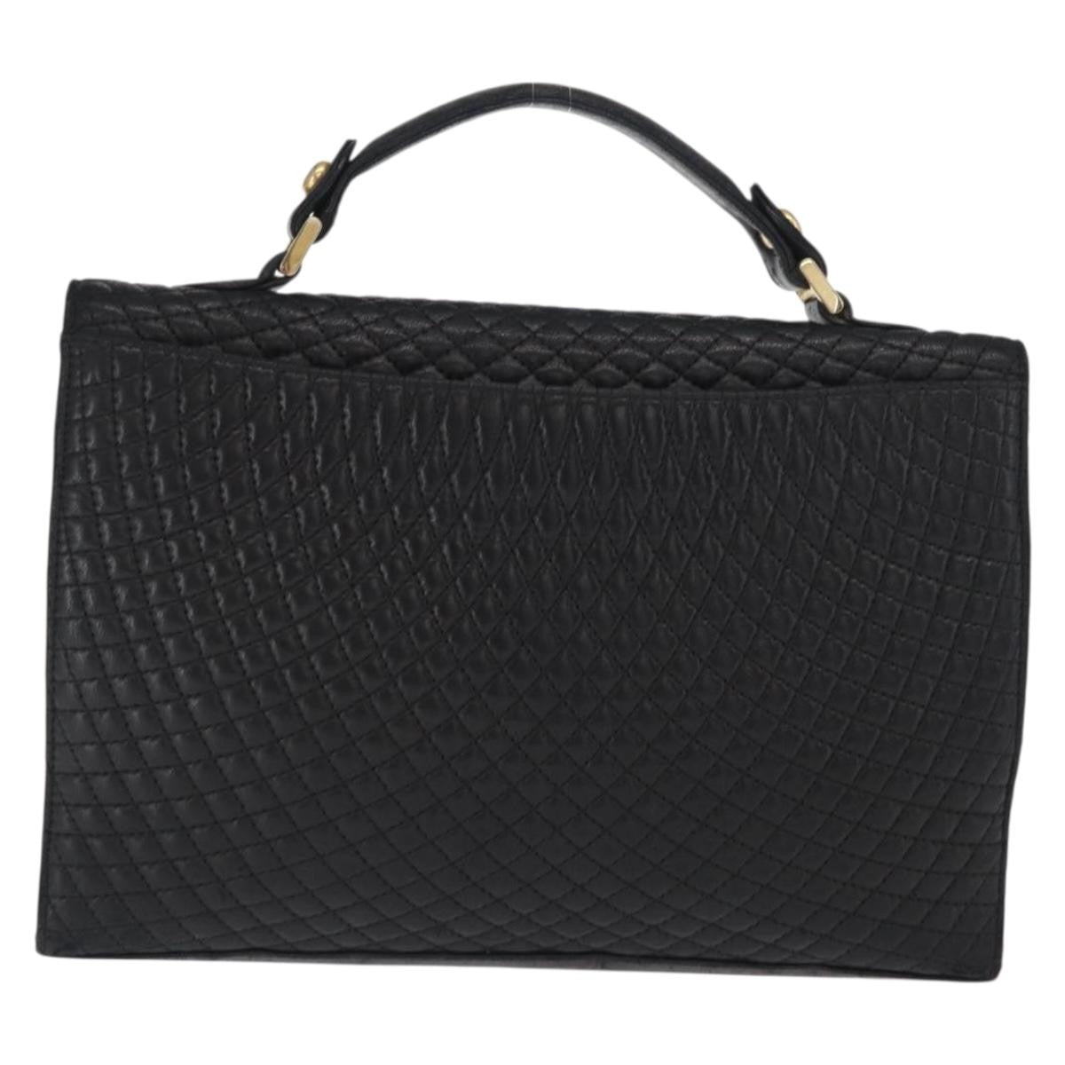 Bally Vintage Handbag Quilted Leather Black Leather Handbag (Authentic  )