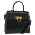 Salvatore Ferragamo Gancini Convertible Top Handle Bag Leather Black Leather Handbag (Authentic  )