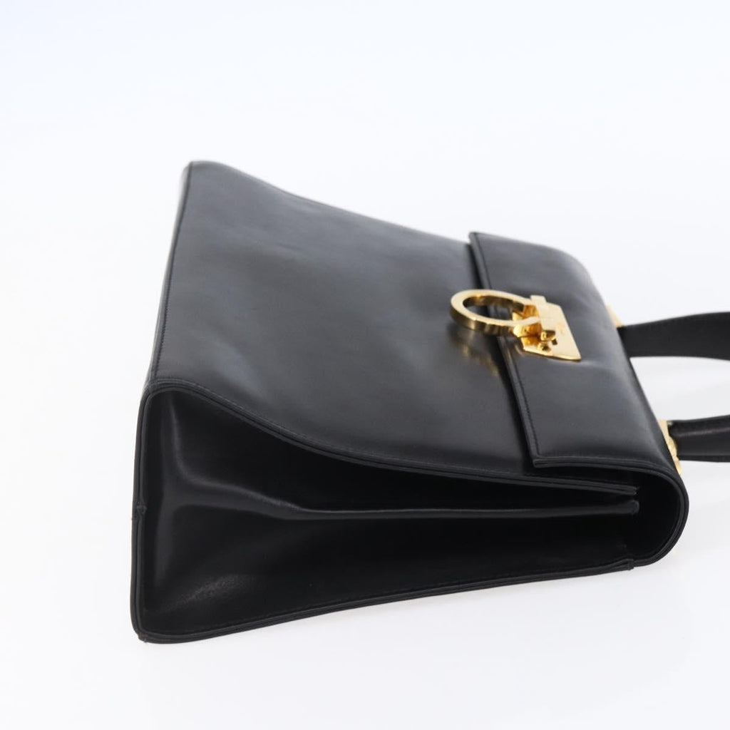 Salvatore Ferragamo Gancini Handbag Leather Black Leather Handbag (Authentic  )