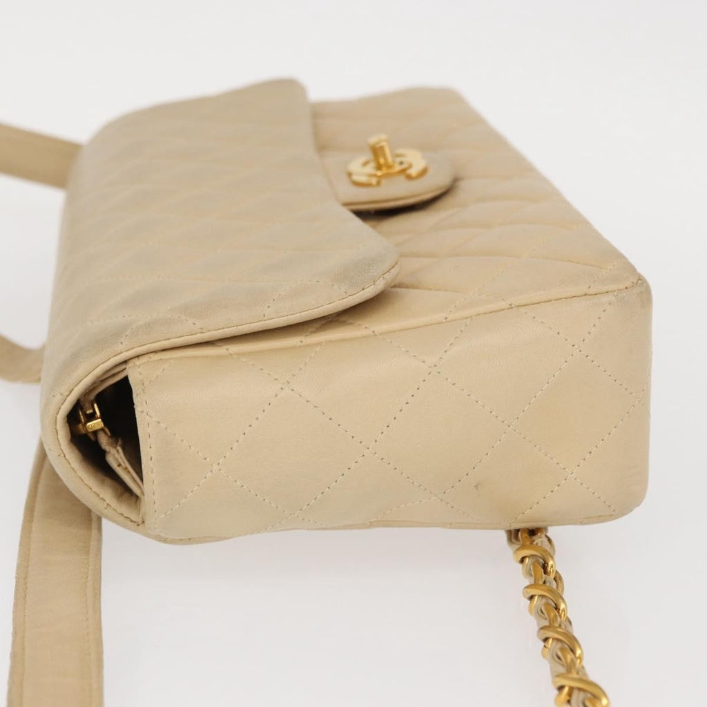 Chanel Vintage Classic Flap Backpack Quilted Lambskin Beige Leather Backpack Bag (Authentic  )