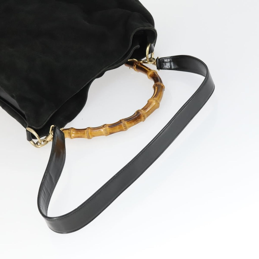 Gucci Vintage Bamboo Hobo Suede Black Suede Handbag (Authentic  )