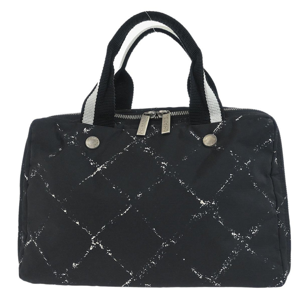 Chanel Travel Line Boston Bag Printed Nylon Black Nylon Handbag (Authentic  )