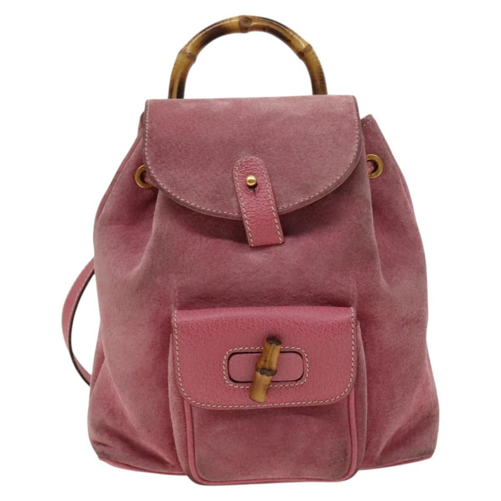 Gucci Gucci Bamboo Backpack Daim Pink Suede Backpack Bag (Authentic  )