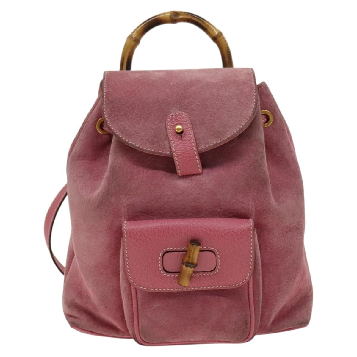 Gucci Gucci Bamboo Backpack Daim Pink Suede Backpack Bag (Authentic  )