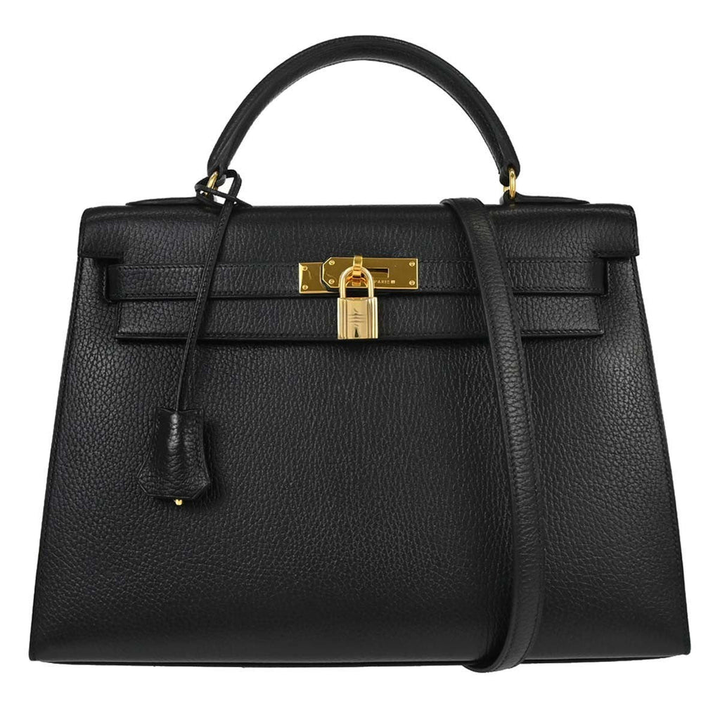Hermes Kelly Handbag Black Ardennes With Gold Hardware Black Leather Handbag ( )