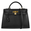 Hermes Kelly Handbag Black Ardennes With Gold Hardware Black Leather Handbag ( )