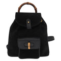 Gucci Vintage Bamboo Backpack Suede Black Suede Backpack Bag (Authentic  )