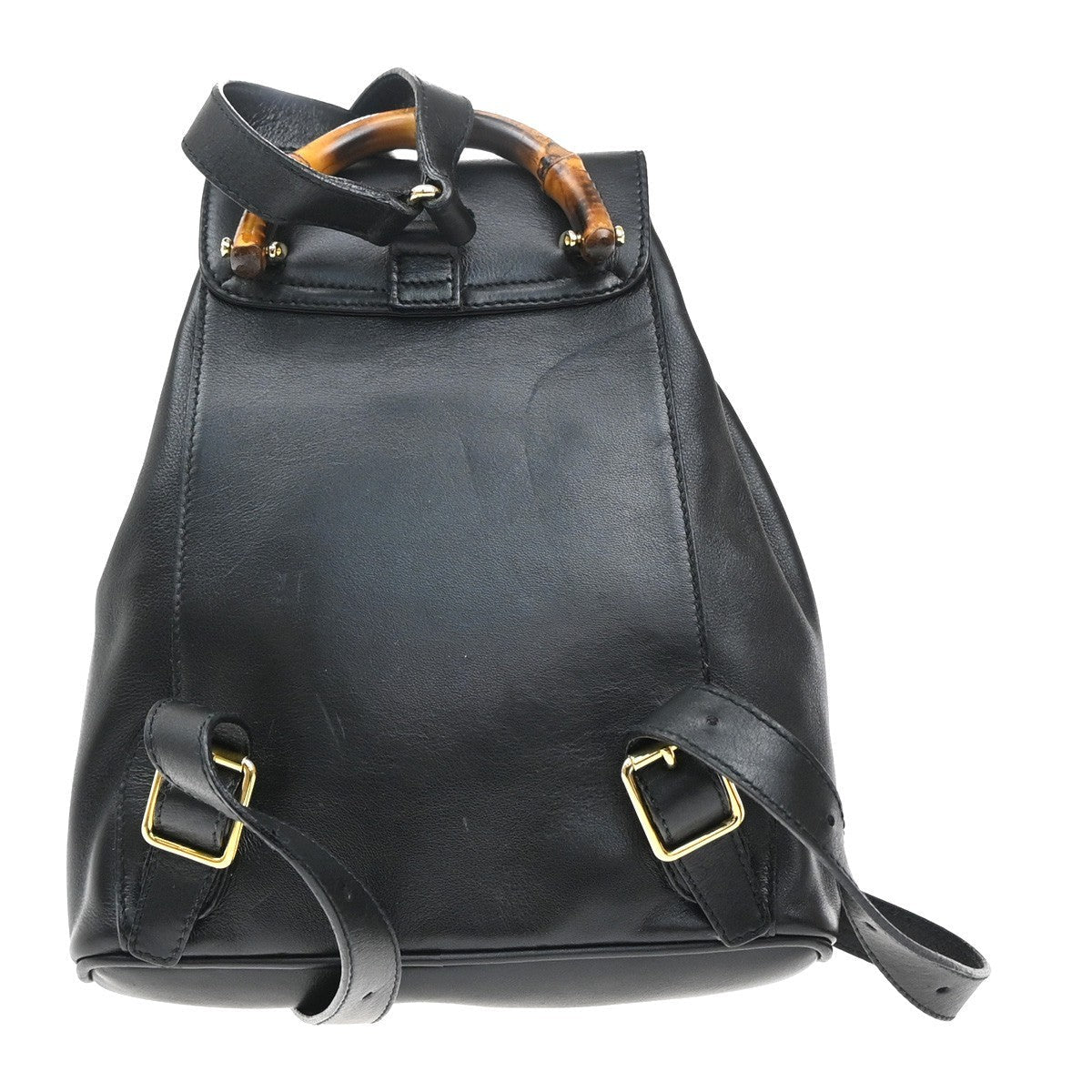 Gucci Vintage Bamboo Backpack Leather Black Leather Backpack Bag (Authentic  )