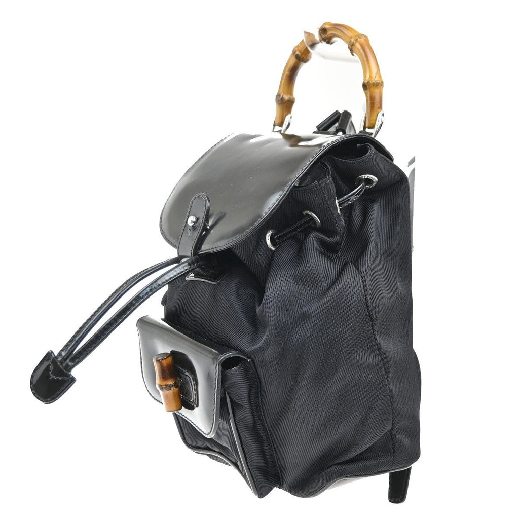 Gucci Vintage Bamboo Backpack Nylon And Patent Leather Black Nylon Backpack Bag (Authentic  )