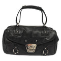 Salvatore Ferragamo Gancini Handbag Leather Black Leather Handbag (Authentic  )