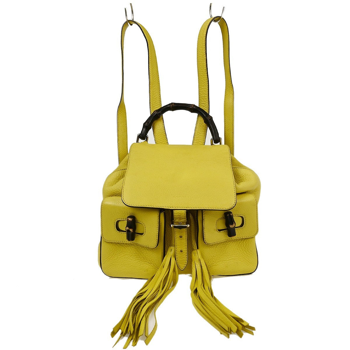 Gucci Bamboo Tassel Backpack Leather Yellow Leather Backpack Bag (Authentic  )