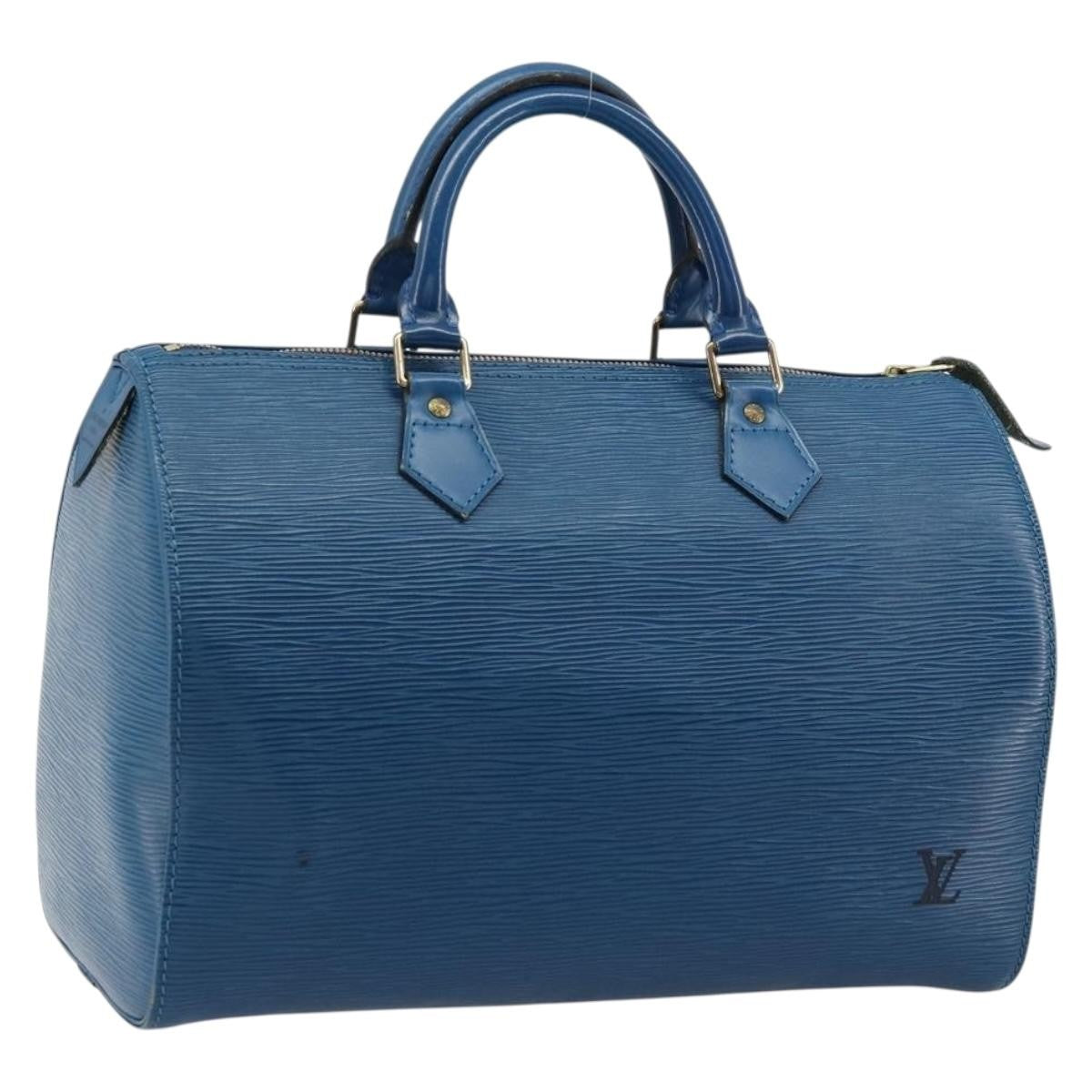Louis Vuitton Speedy Handbag Epi Leather Blue Leather Handbag ( )