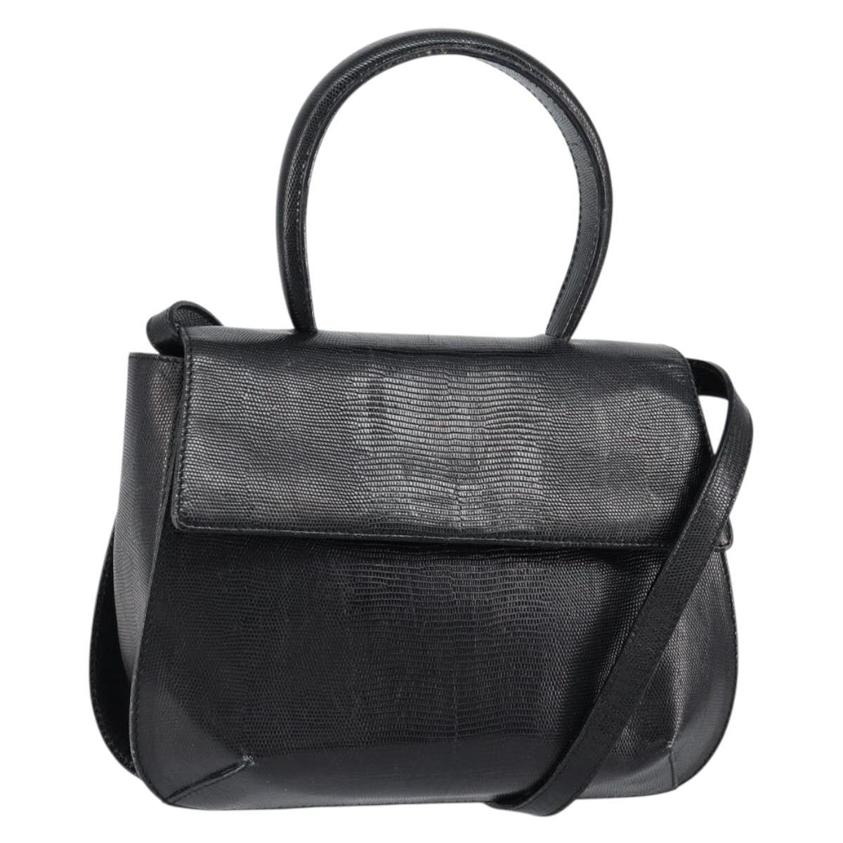 Salvatore Ferragamo Vintage Handbag Leather Black Leather Handbag (Authentic  )