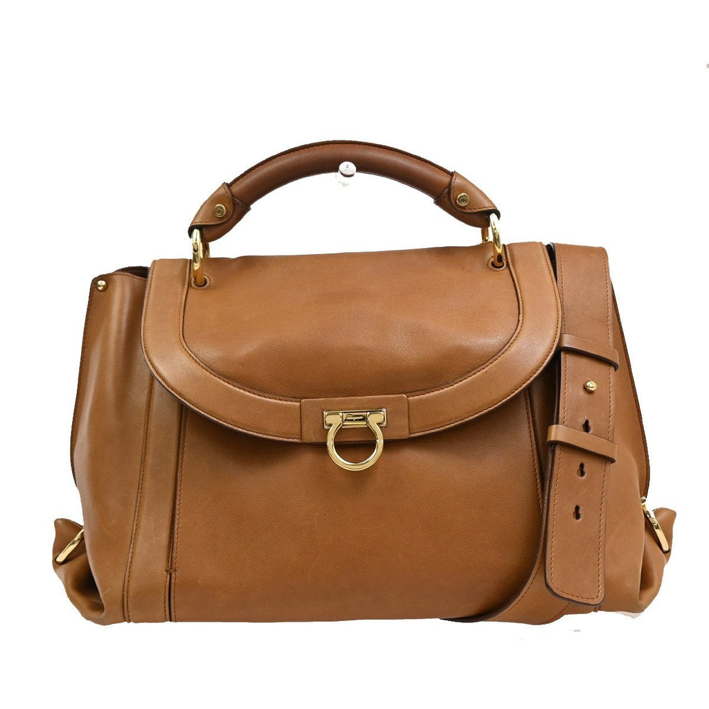Salvatore Ferragamo Suzanna Satchel Smooth Leather Brown Leather Handbag (Authentic  )