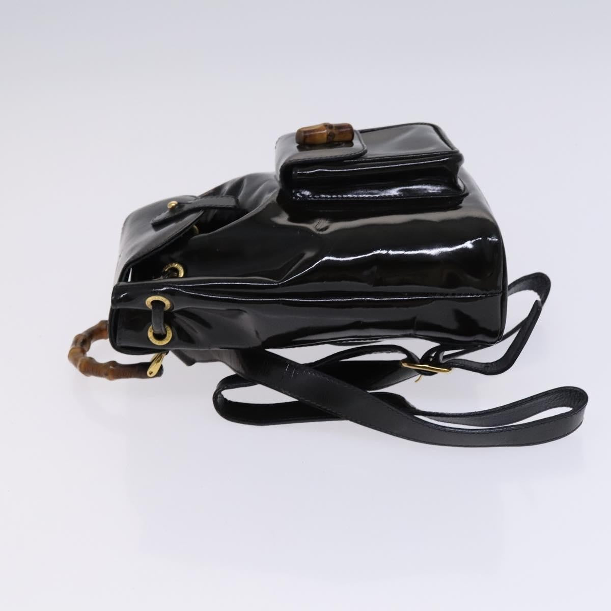Gucci Vintage Bamboo Backpack Patent Black Patent_Leather Backpack Bag (Authentic  )