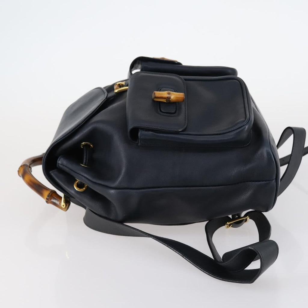 Gucci Vintage Bamboo Backpack Leather Navy Leather Backpack Bag (Authentic  )