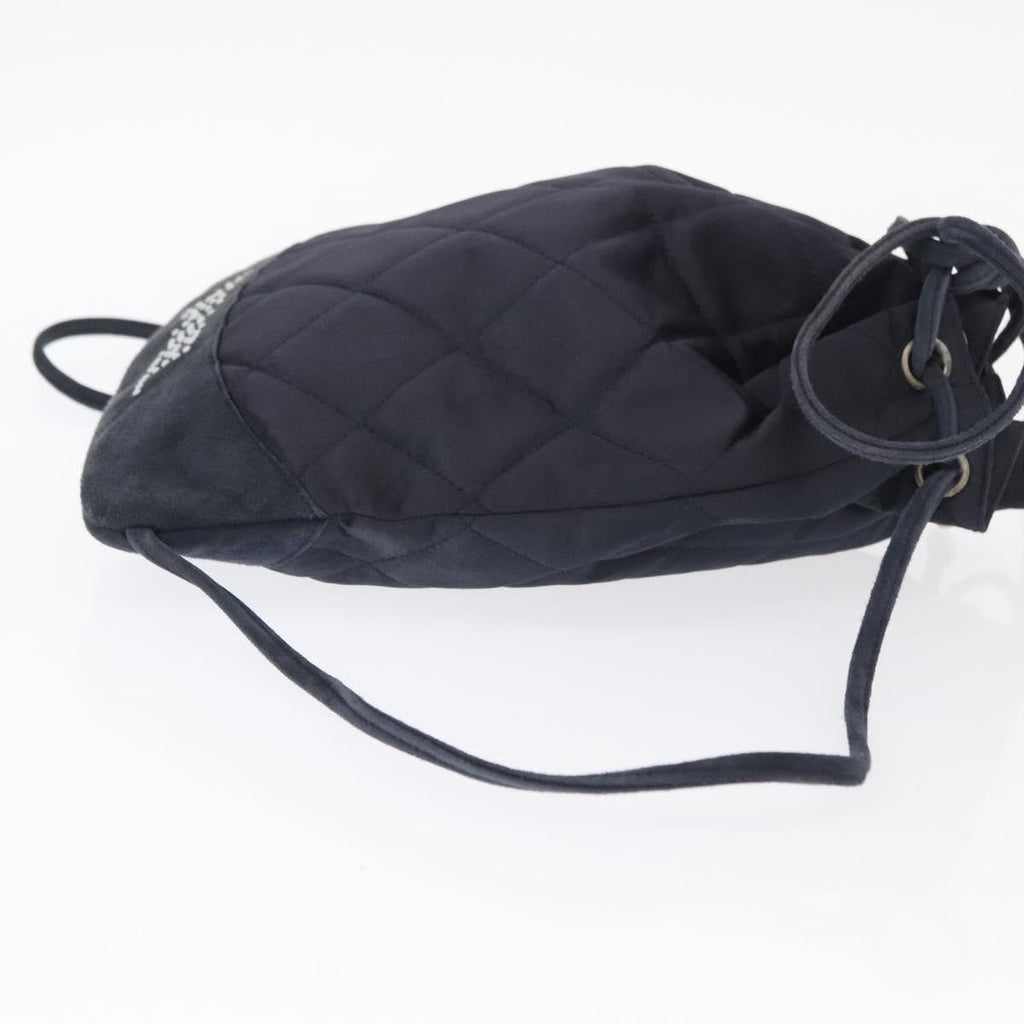 Chanel Vintage Drawstring Backpack Quilted Satin With Suede Navy Satin Backpack Bag (Authentic  )