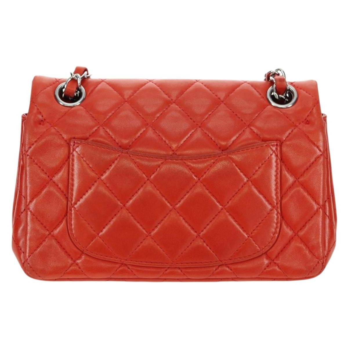 Chanel Flap Shoulder Bag Leather Red Leather Handbag ( )