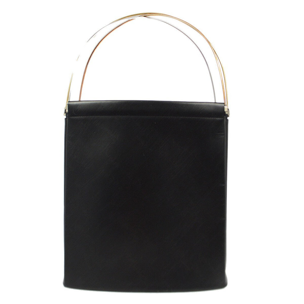 Cartier Trinity Hand Bag Leather Black Leather Handbag (Authentic  )