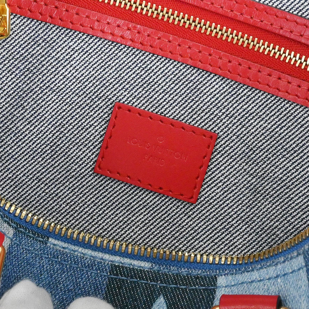 Louis Vuitton Speedy Bandouliere Bag Damier And Monogram Patchwork Denim Blue Denim_Jeans Handbag (Authentic  )