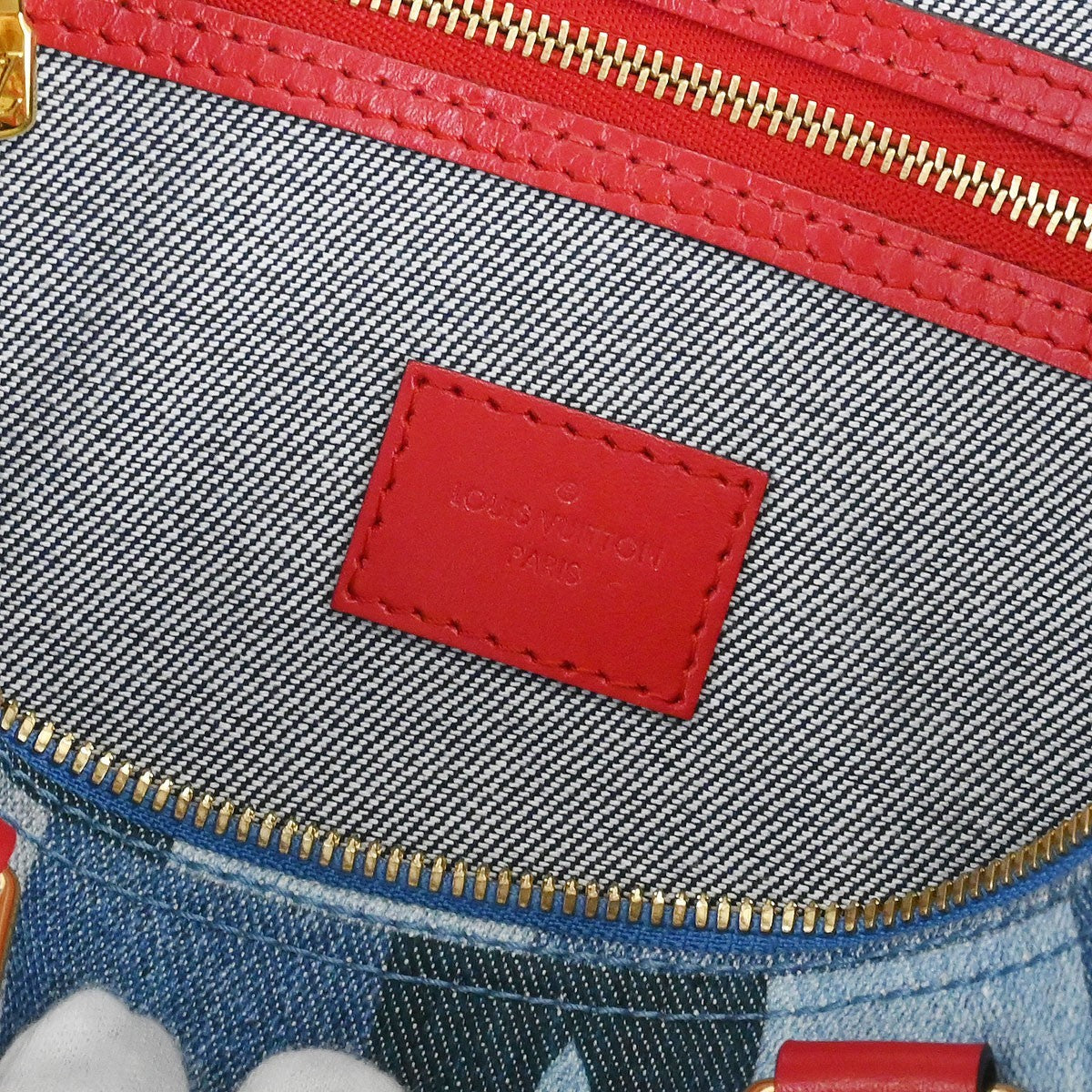 Louis Vuitton Speedy Bandouliere Bag Damier And Monogram Patchwork Denim Blue Denim_Jeans Handbag (Authentic  )