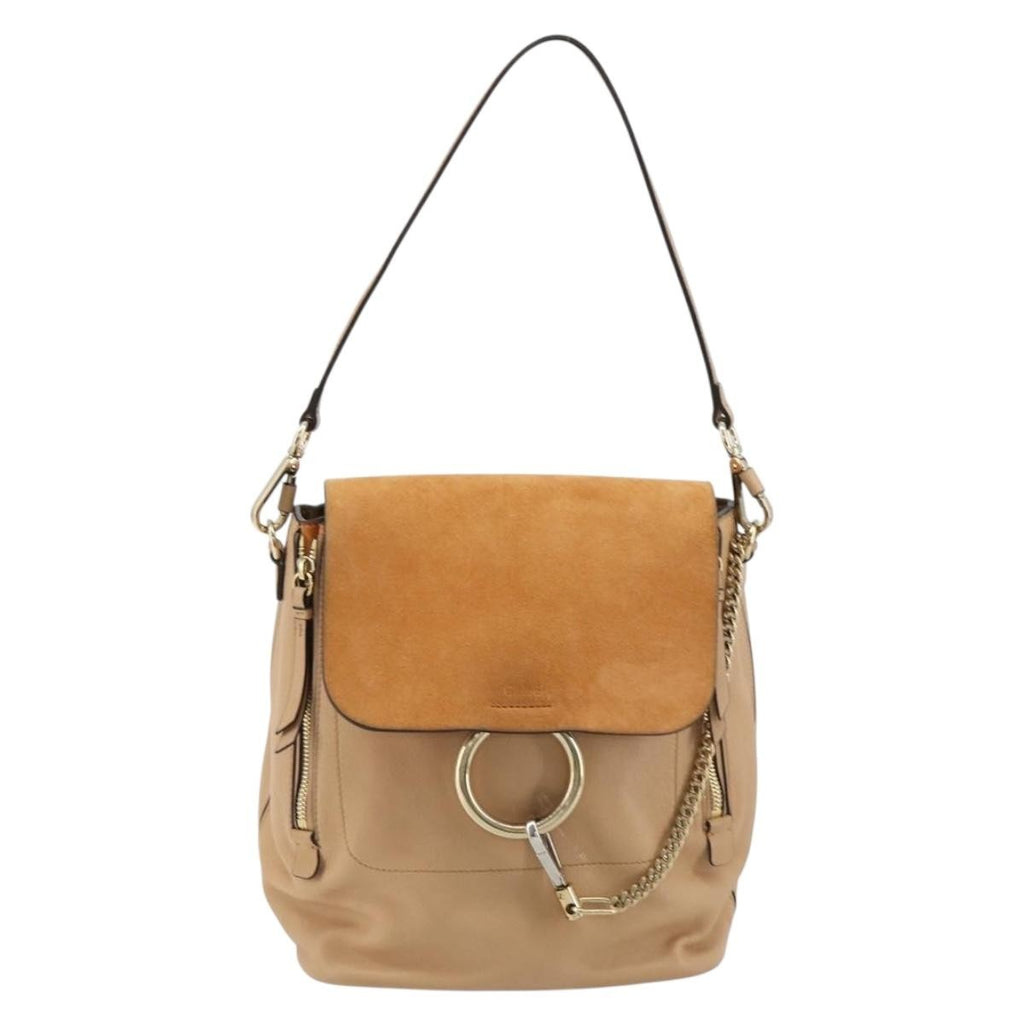 Chloe Faye Backpack Suede With Applique Beige Leather Backpack Bag ( )
