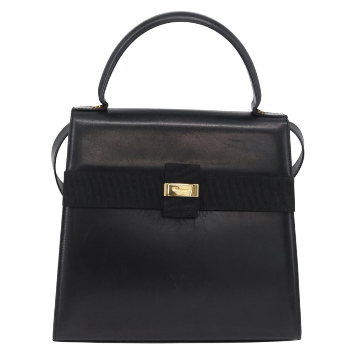 Salvatore Ferragamo Vara Handbag Leather Black Leather Handbag (Authentic  )