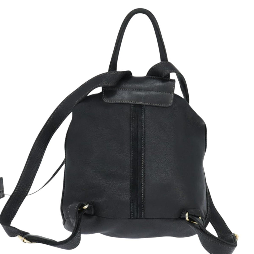 Fendi Logo Flap Drawstring Backpack Leather Black Leather Backpack Bag (Authentic  )